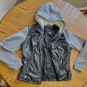 Leather jacket/hoodie combo